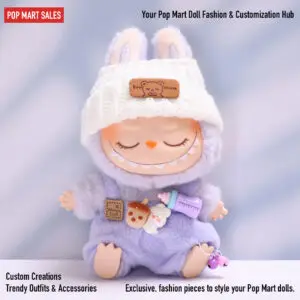 Labubu (Gen 1 & Gen 2) Lovely Outfits – Bottle & Overalls Set (Purple)
