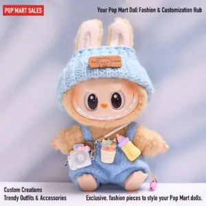 Labubu (Gen 1 & Gen 2) Lovely Outfits – Bottle & Overalls Set (Blue)